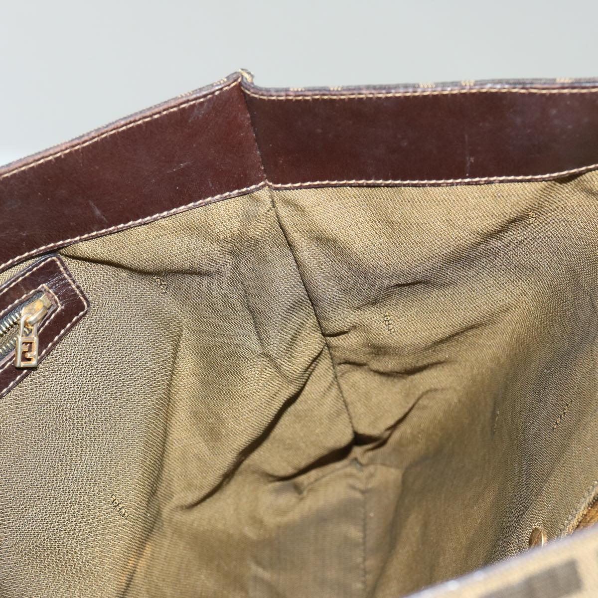 FENDI Zucca Canvas Hand Bag Brown Blackbs13299