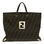 FENDI Zucca Canvas Hand Bag Brown Blackbs13299