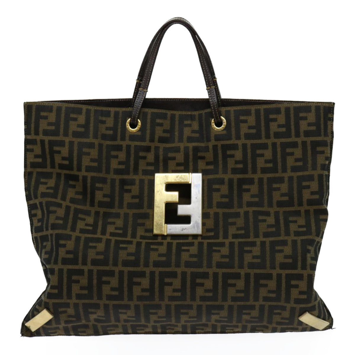 FENDI Zucca Canvas Hand Bag Brown Blackbs13299