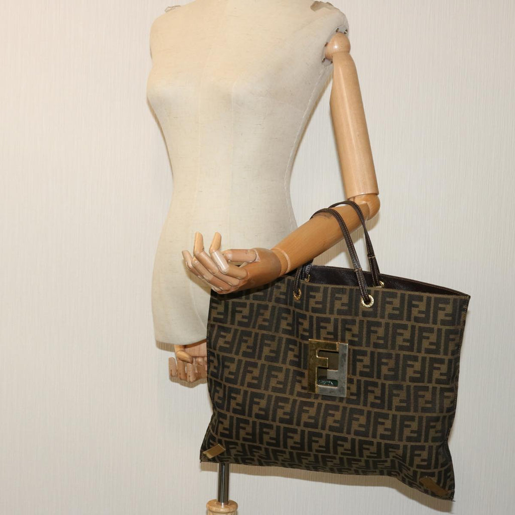 FENDI Zucca Canvas Hand Bag Brown Blackbs13299