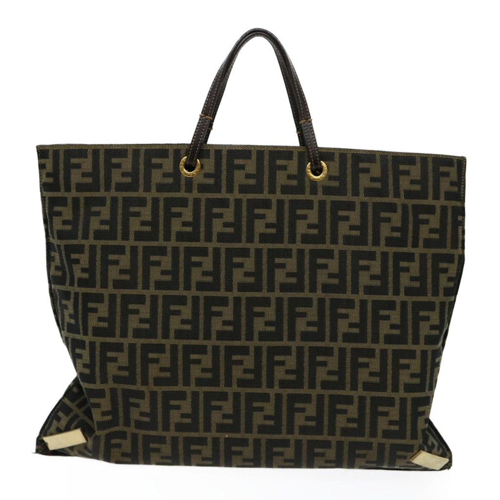 FENDI Zucca Canvas Hand Bag Brown Blackbs13299