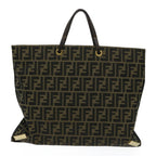 FENDI Zucca Canvas Hand Bag Brown Blackbs13299