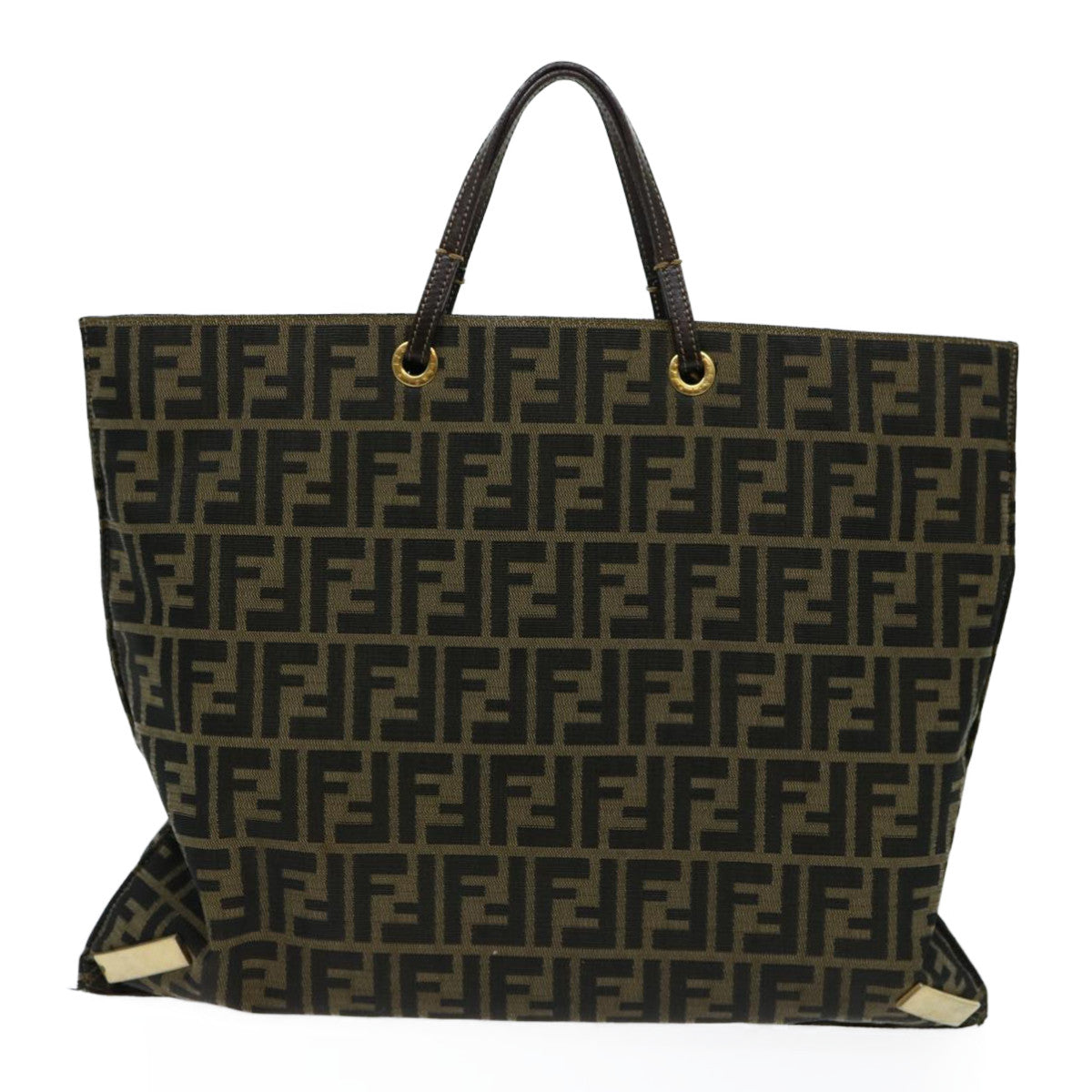 FENDI Zucca Canvas Hand Bag Brown Blackbs13299