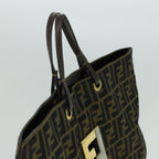 FENDI Zucca Canvas Hand Bag Brown Blackbs13299