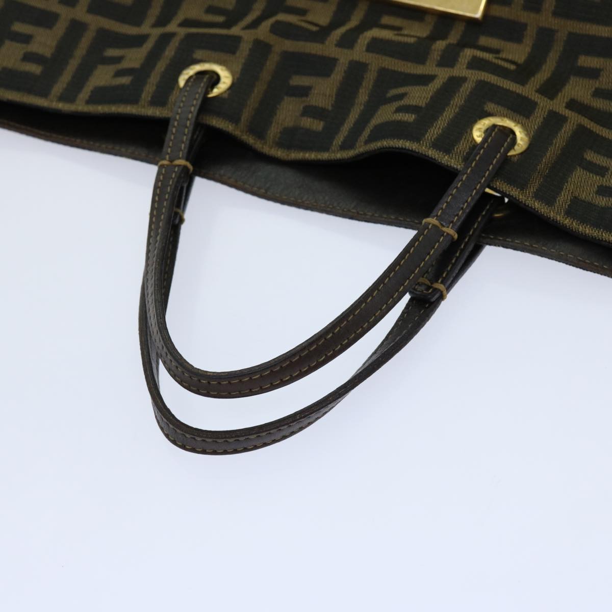 FENDI Zucca Canvas Hand Bag Brown Blackbs13299