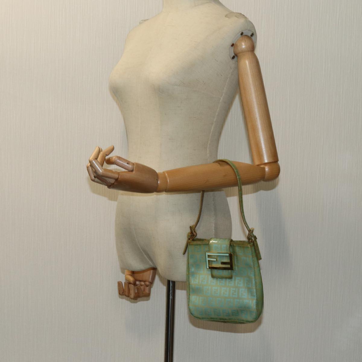 FENDI Zucchino Canvas Hand Bag Greenbs13377