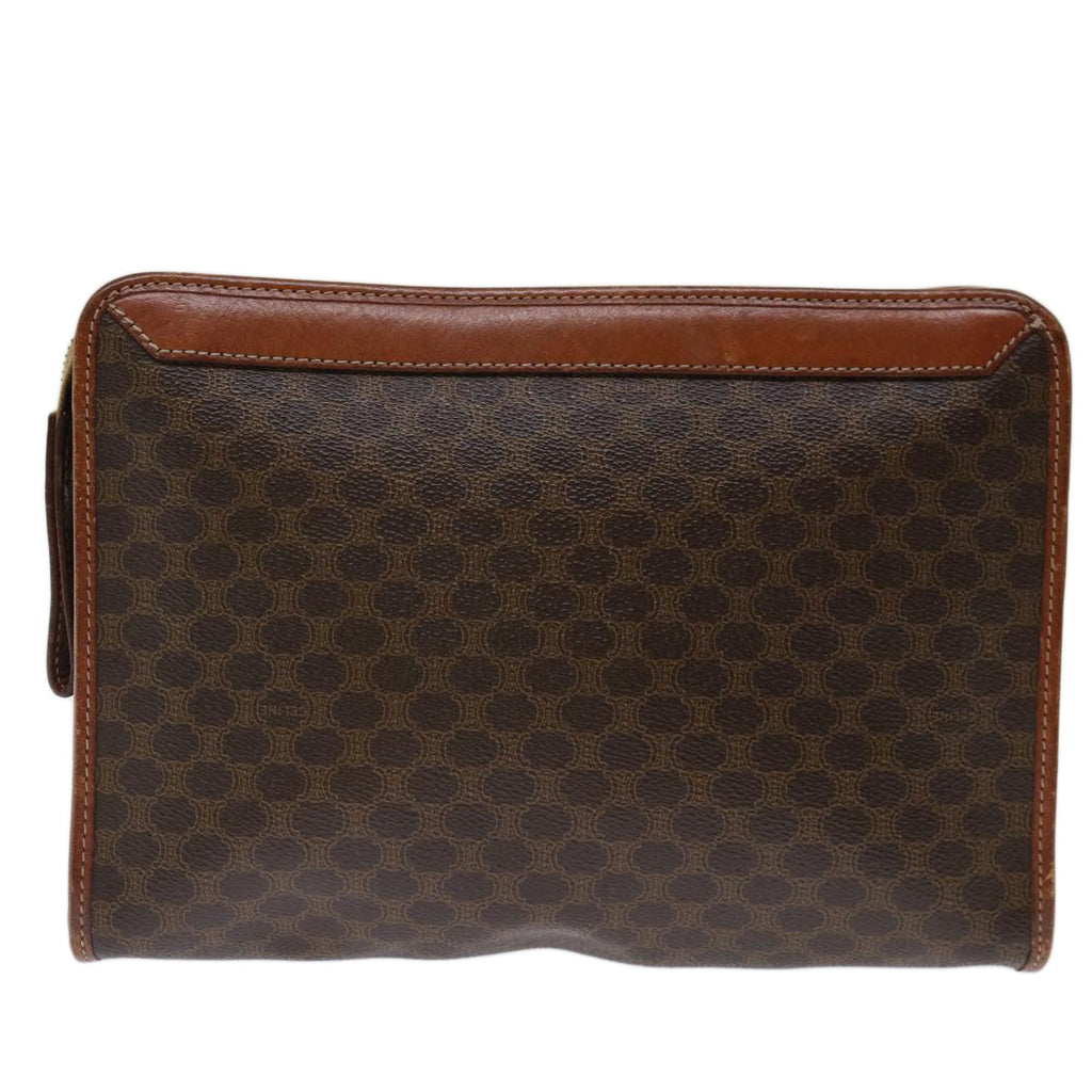 CELINE Macadam Canvas Clutch Bag PVC Brown Auth bs13386