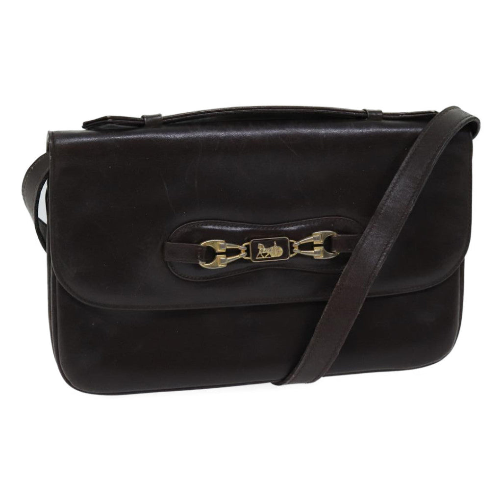 CELINE Shoulder Bag Leather Brown  13408