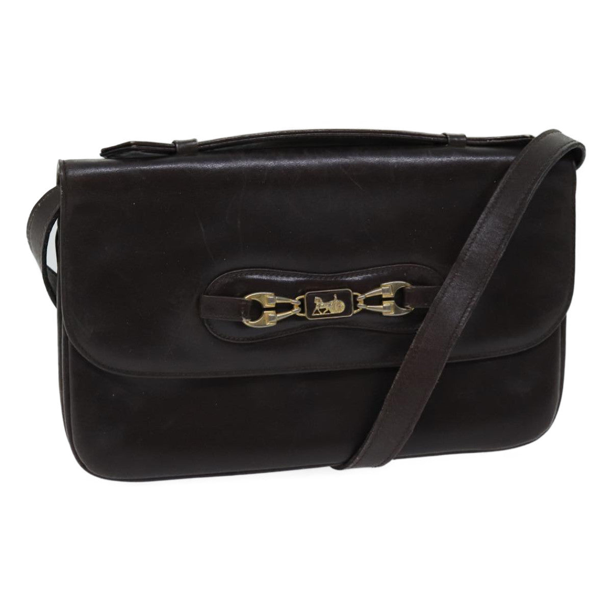 CELINE Shoulder Bag Leather Brown  13408