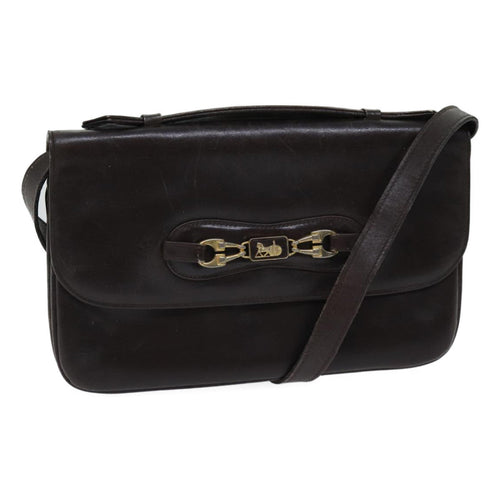 CELINE Shoulder Bag Leather Brown  13408