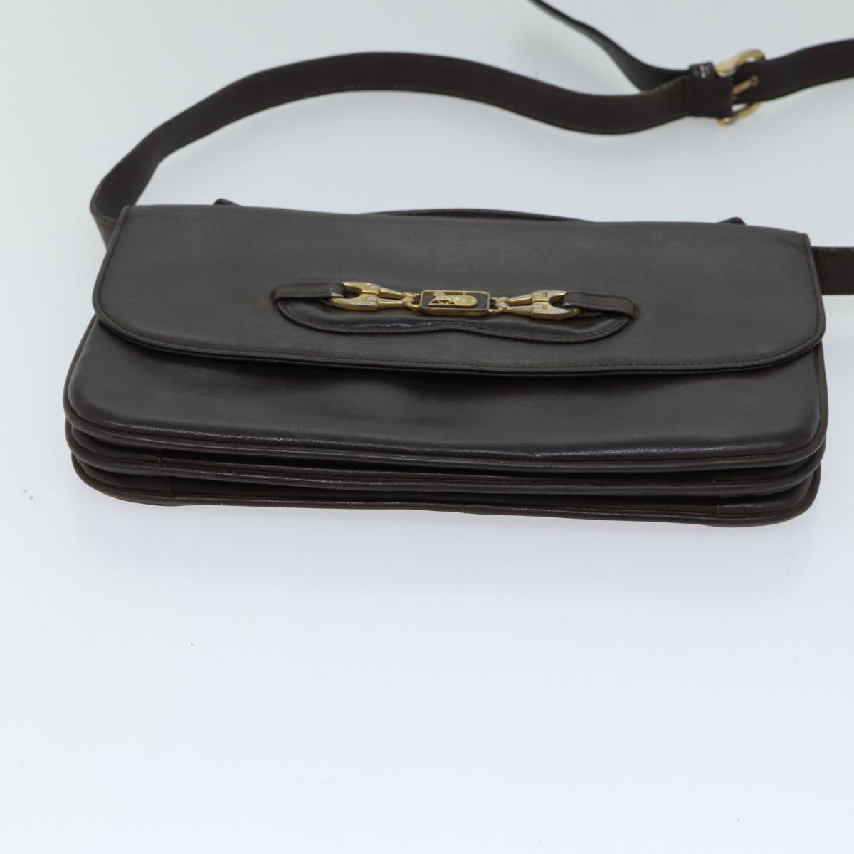 CELINE Shoulder Bag Leather Brown  13408