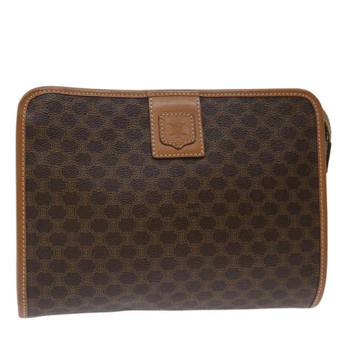 CELINE Macadam Canvas Clutch Bag PVC Brown Auth bs13426