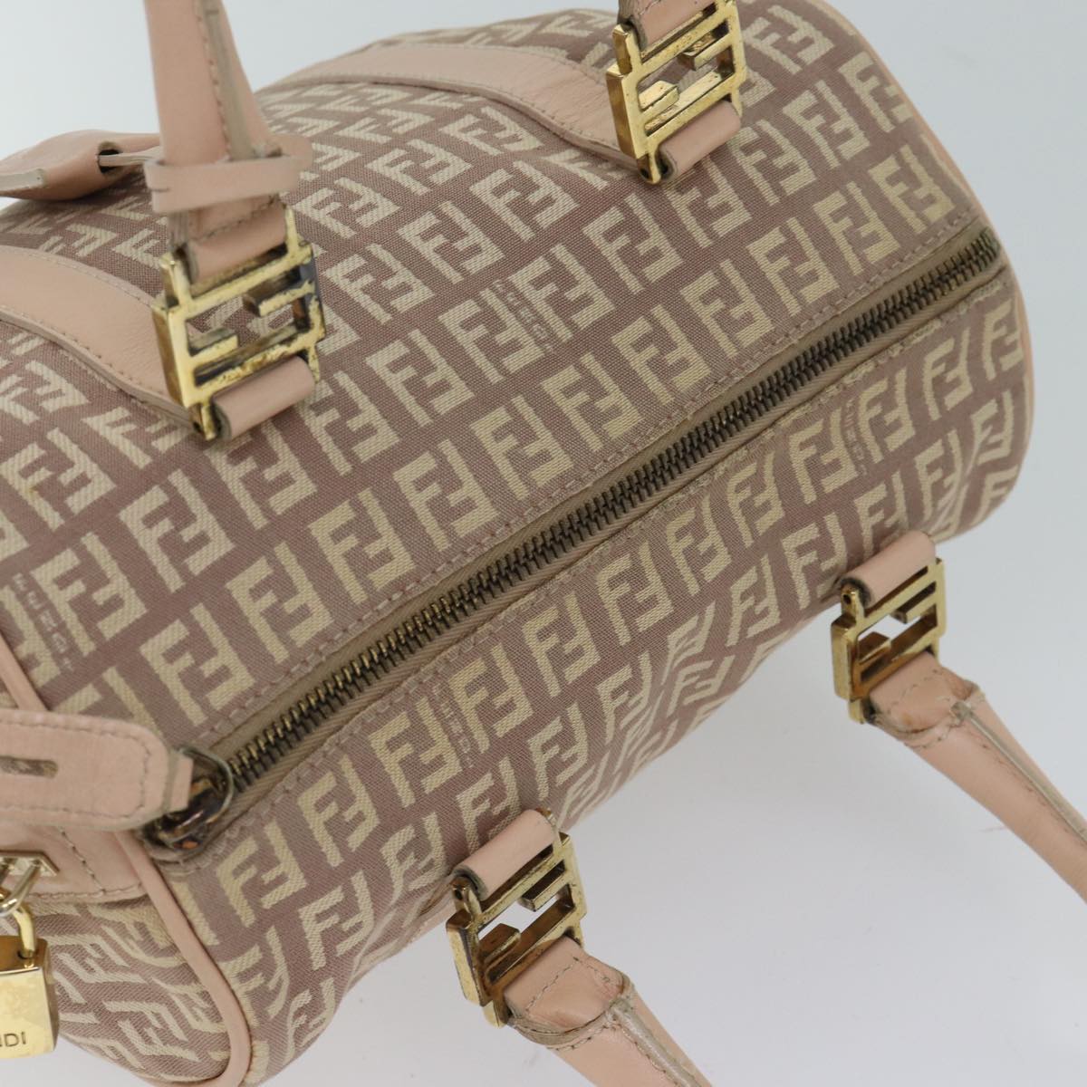 FENDI Zucchino Canvas Mini Boston Bag Pinkbs13506