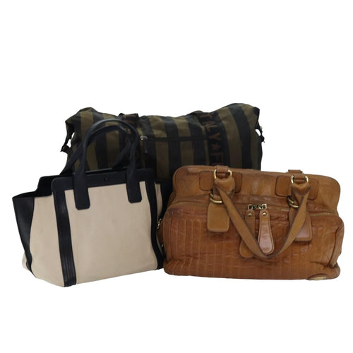 Chloe Fendi Pecan Canvas Hand Bag Leather 3Set Brown Black beige bs13529