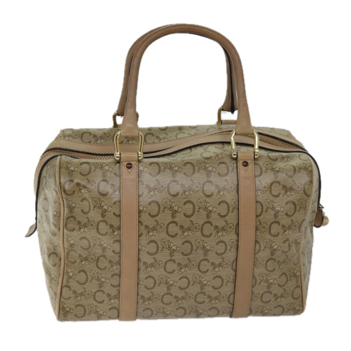 CELINE C Macadam Canvas Boston Bag Beige Auth bs13615