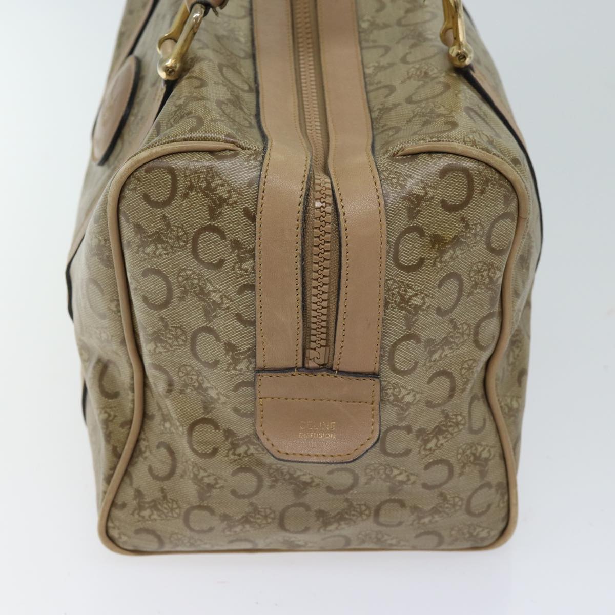CELINE C Macadam Canvas Boston Bag Beige Auth bs13615