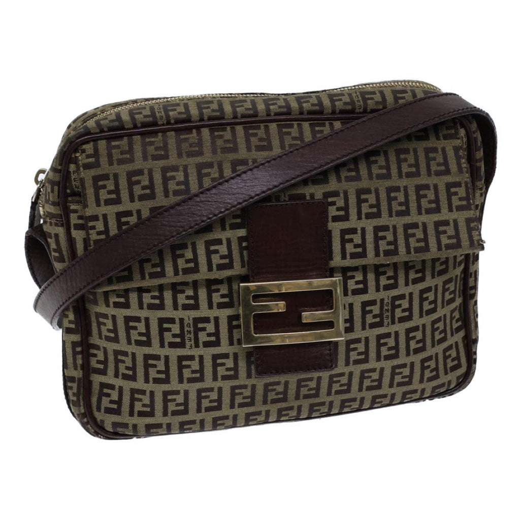 FENDI Zucchino Canvas Shoulder Bag Beigebs13695