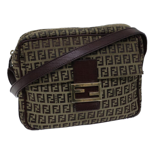 FENDI Zucchino Canvas Shoulder Bag Beigebs13695