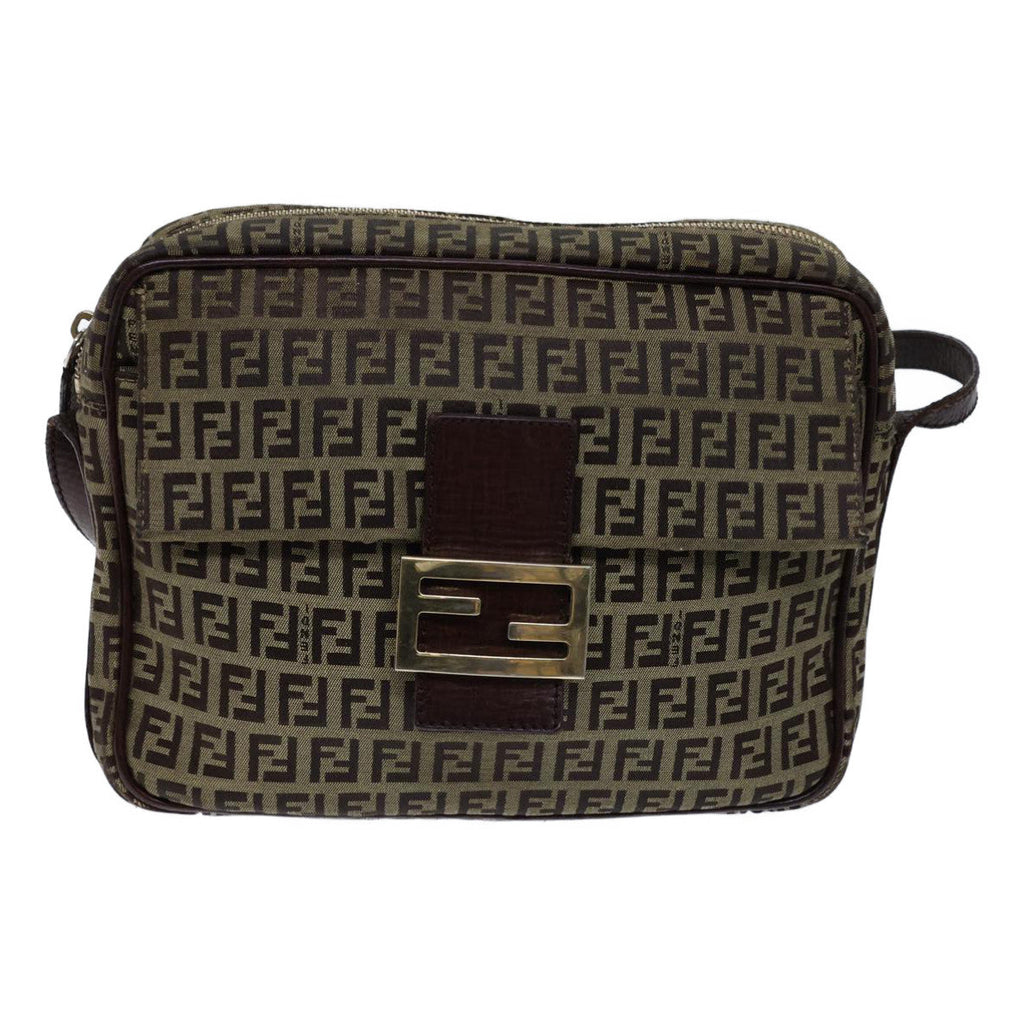 FENDI Zucchino Canvas Shoulder Bag Beigebs13695