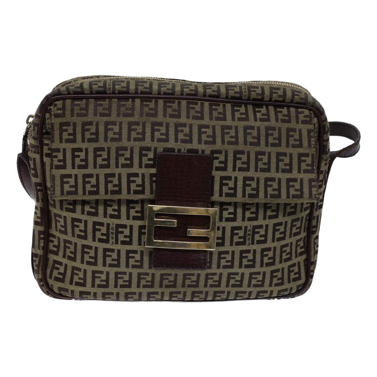 FENDI Zucchino Canvas Shoulder Bag Beigebs13695