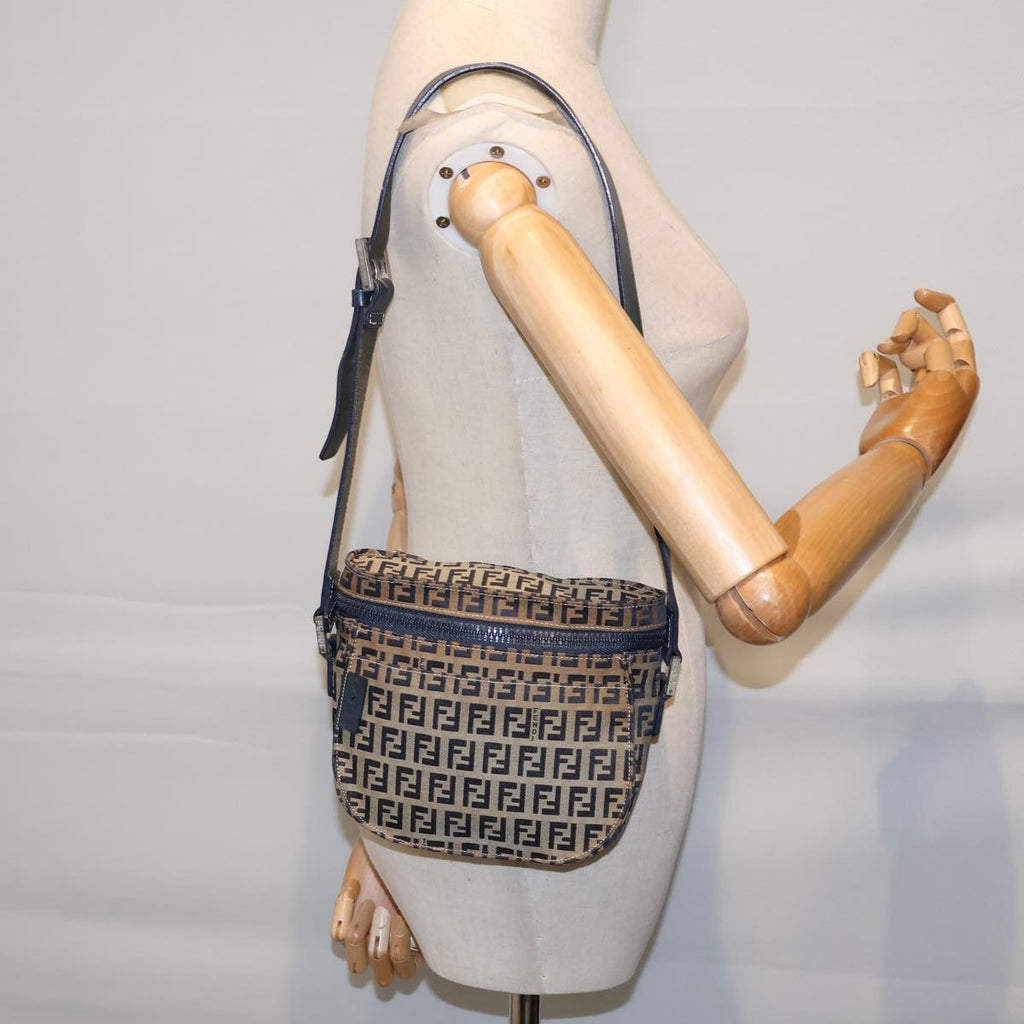 FENDI Zucchino Canvas Shoulder Bag Navybs13705