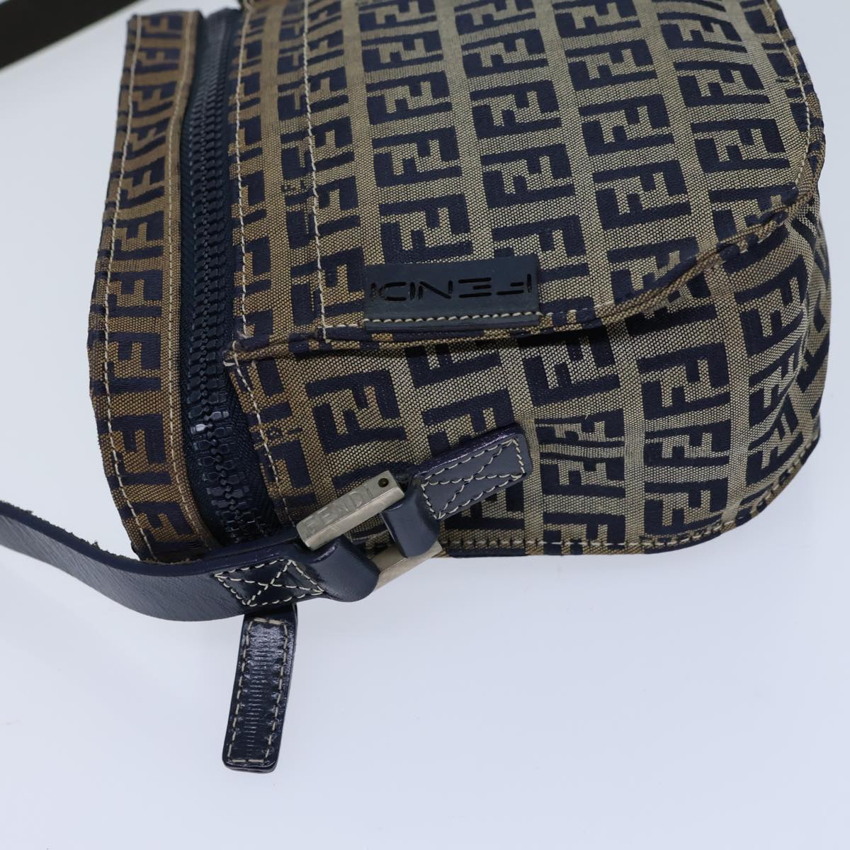 FENDI Zucchino Canvas Shoulder Bag Navybs13705