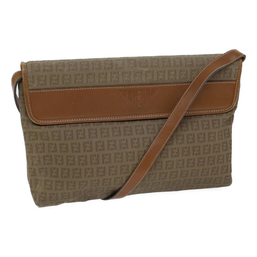 FENDI Zucchino Canvas Shoulder Bag Beigebs13716