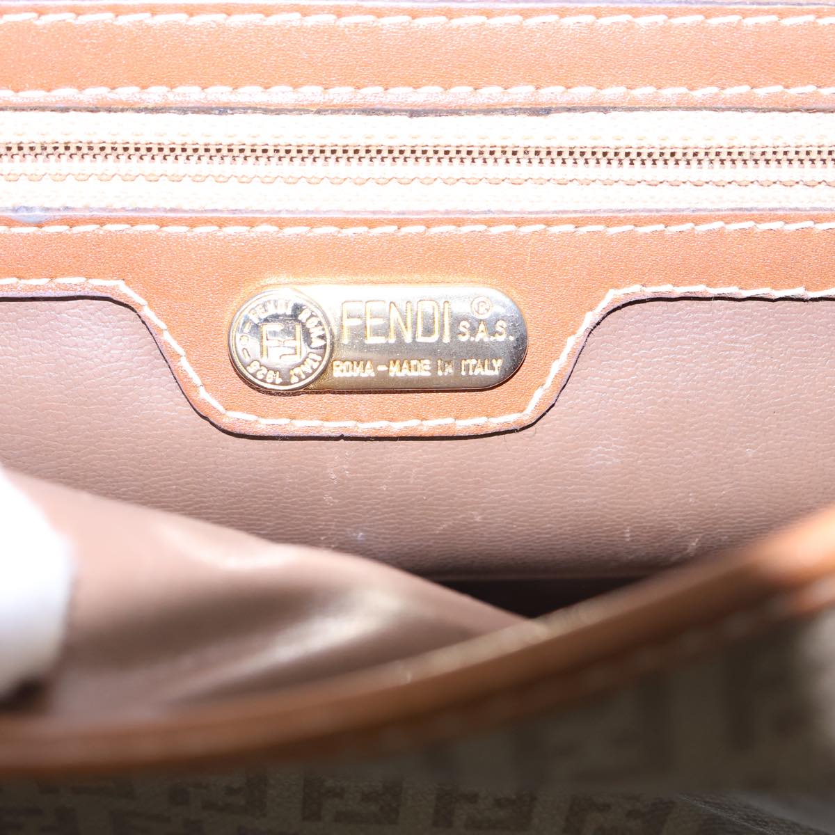FENDI Zucchino Canvas Shoulder Bag Beigebs13716