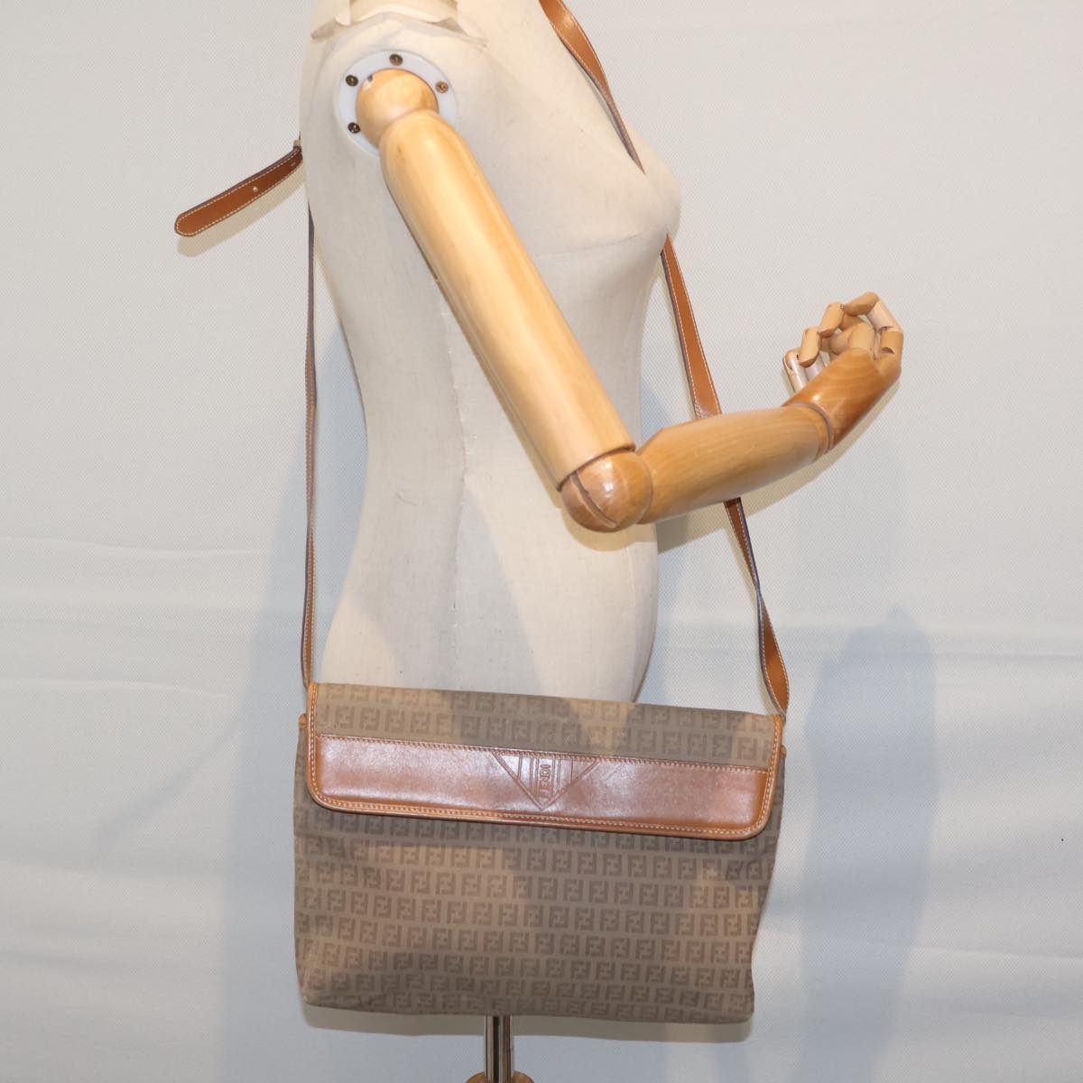 FENDI Zucchino Canvas Shoulder Bag Beigebs13716