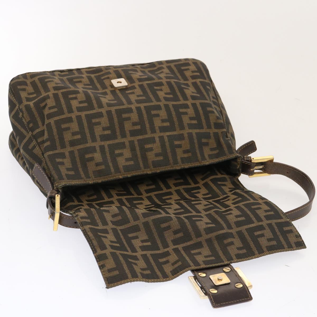 FENDI Zucca Canvas Mamma Baguette Shoulder Bag Brownbs13764