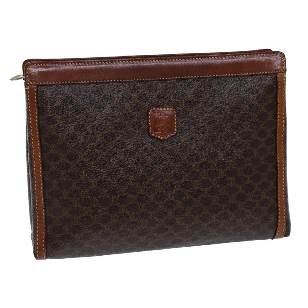 CELINE Macadam Canvas Clutch Bag PVC Brown  13810
