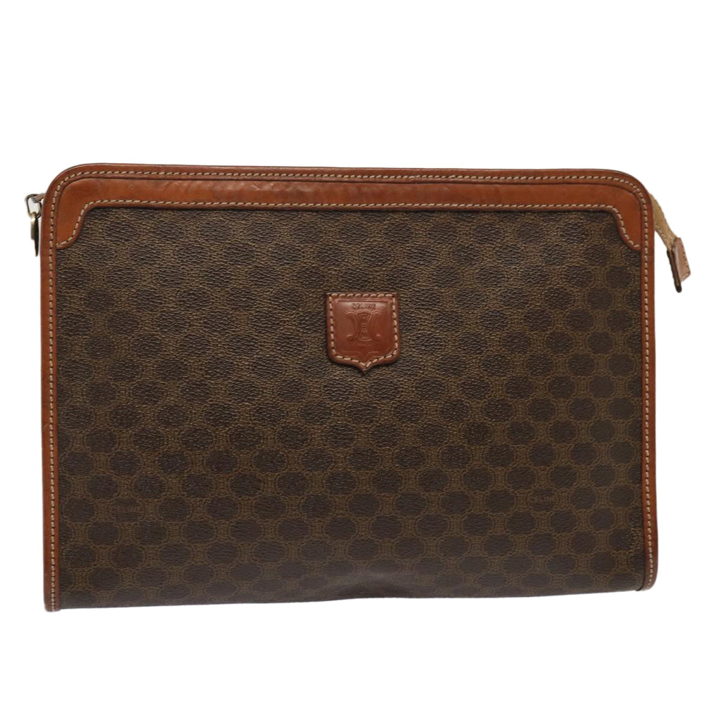 CELINE Macadam Canvas Clutch Bag PVC Brown Auth bs13923