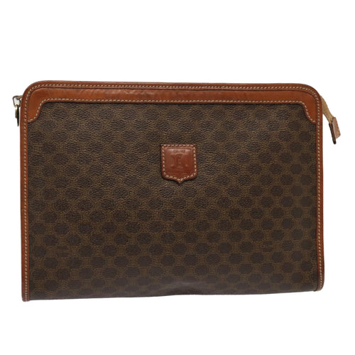 CELINE Macadam Canvas Clutch Bag PVC Brown Auth bs13923