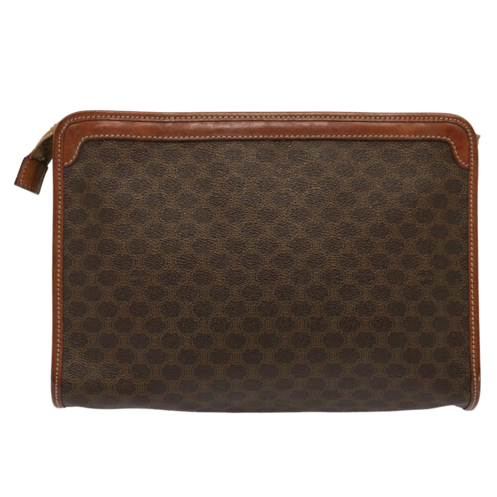 CELINE Macadam Canvas Clutch Bag PVC Brown Auth bs13923