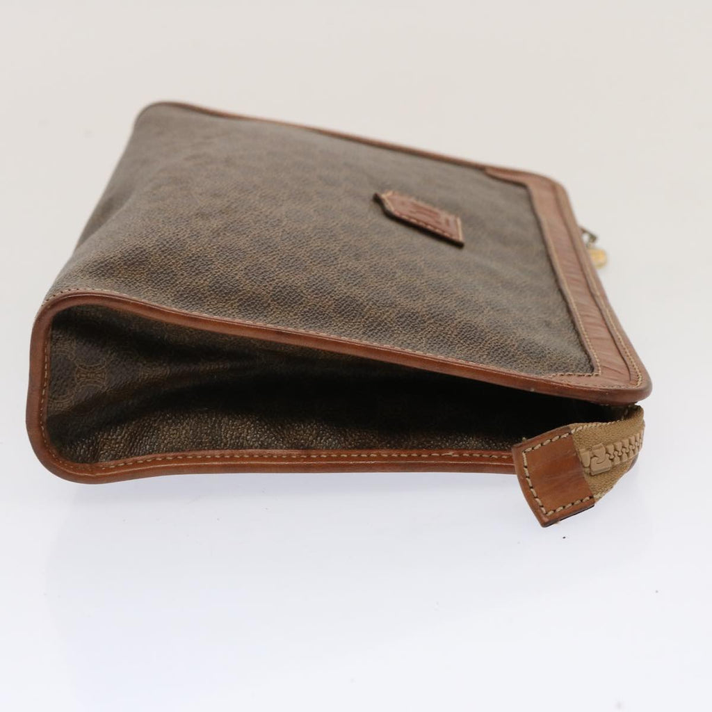 CELINE Macadam Canvas Clutch Bag PVC Brown Auth bs13923