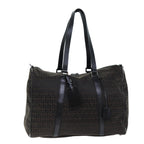 FENDI Zucchino Canvas Boston Bag Brown Blackbs14074