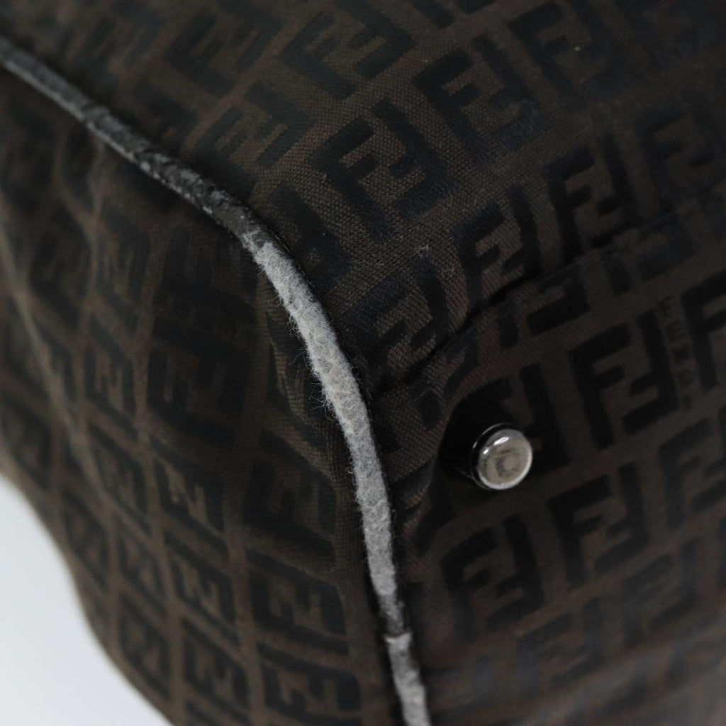 FENDI Zucchino Canvas Boston Bag Brown Blackbs14074