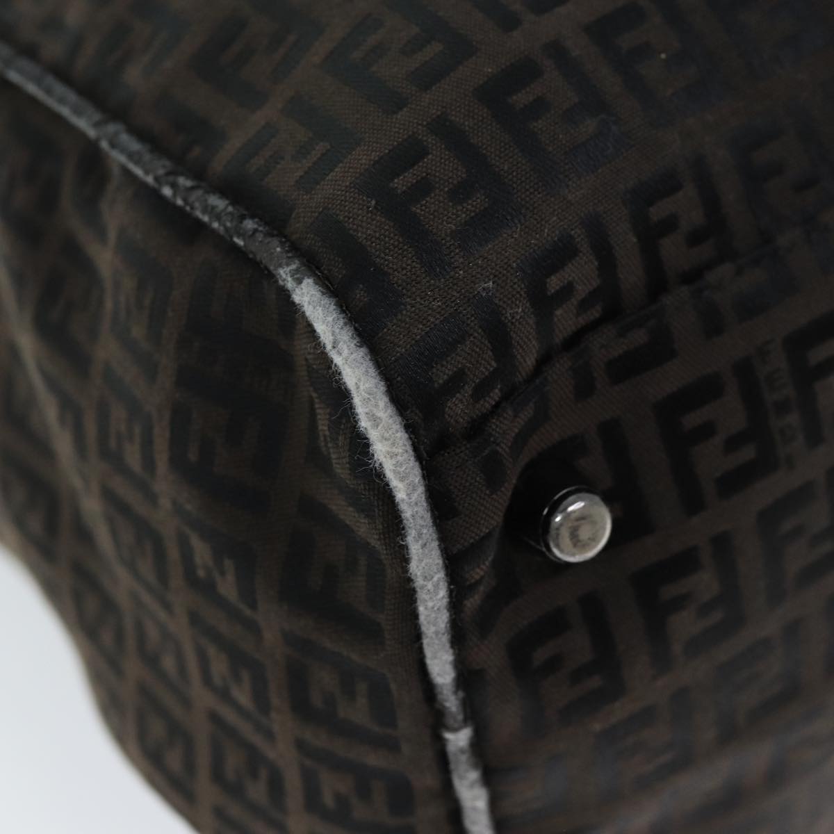 FENDI Zucchino Canvas Boston Bag Brown Blackbs14074