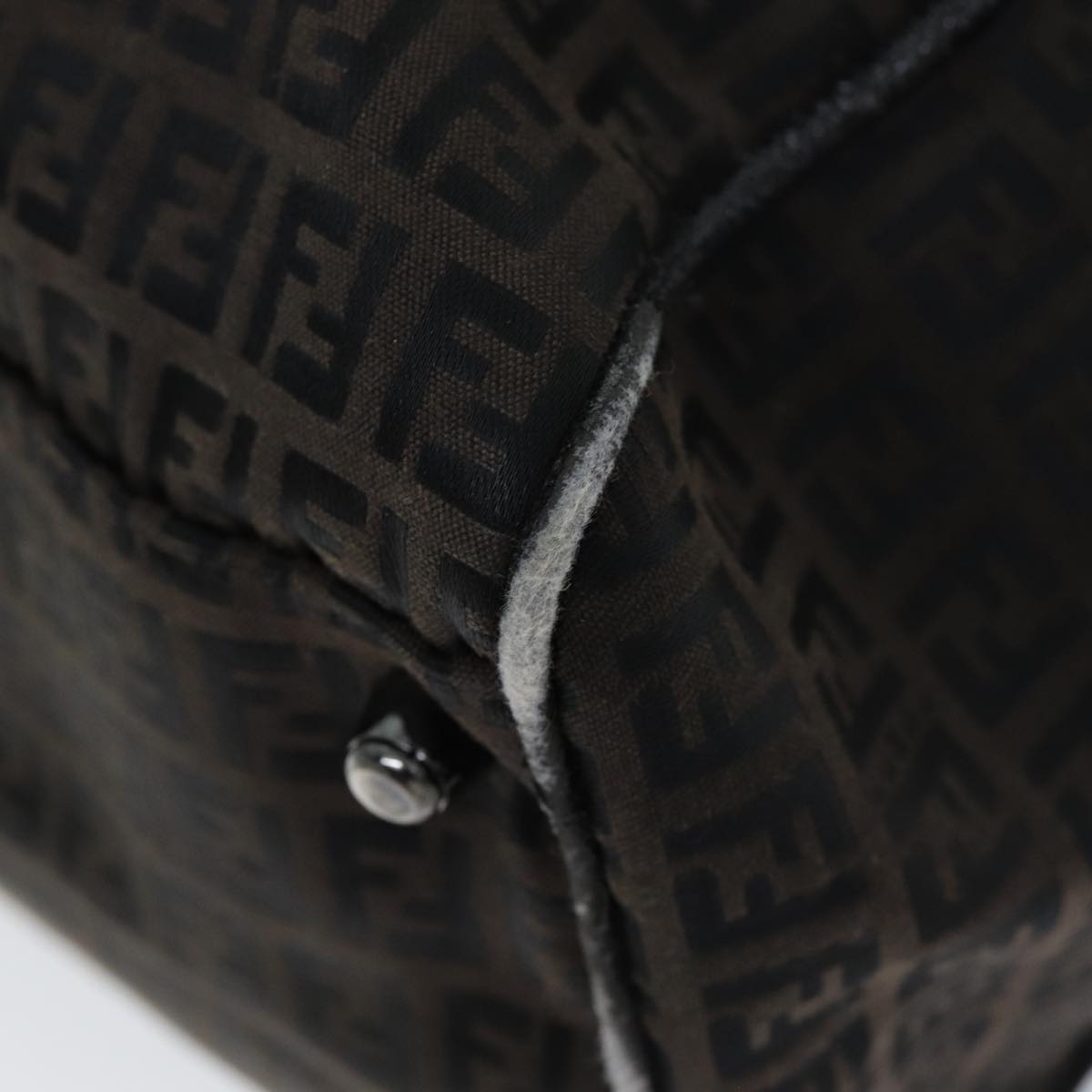 FENDI Zucchino Canvas Boston Bag Brown Blackbs14074