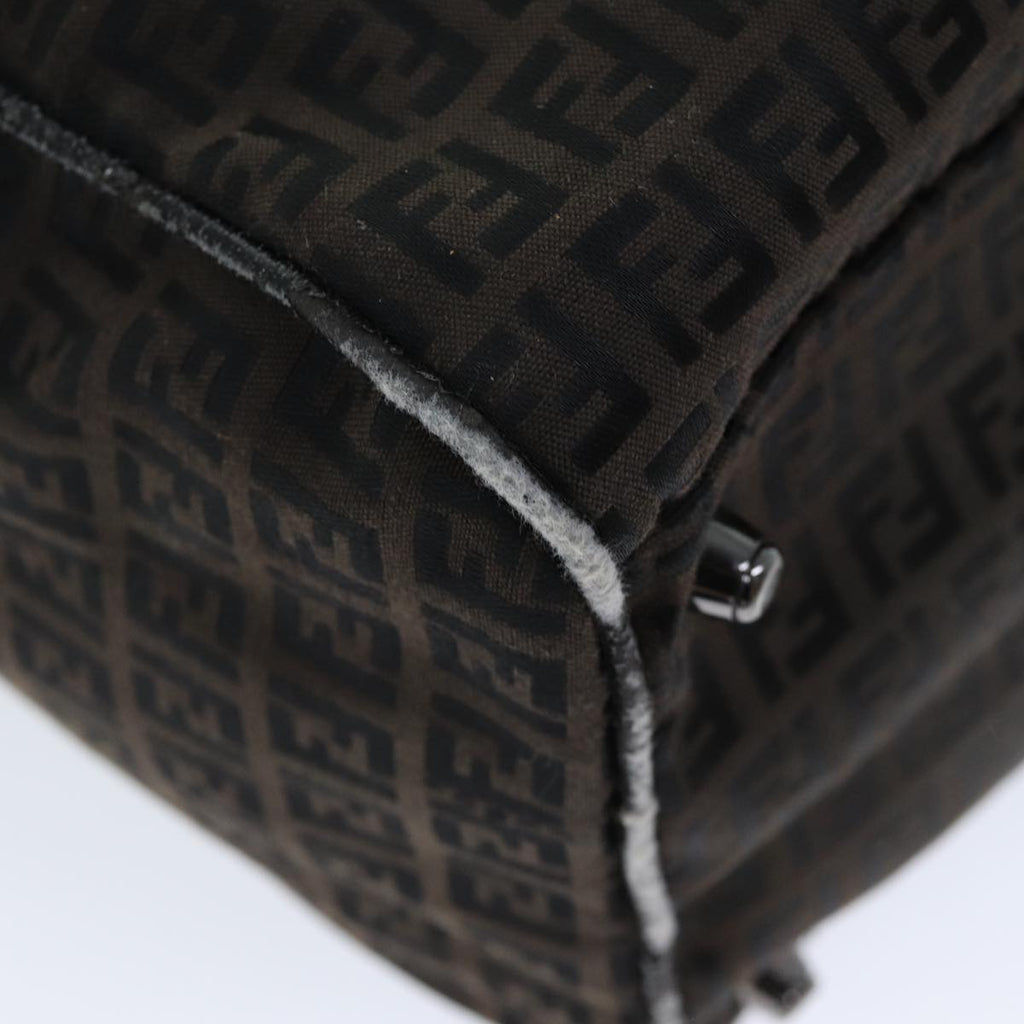 FENDI Zucchino Canvas Boston Bag Brown Blackbs14074