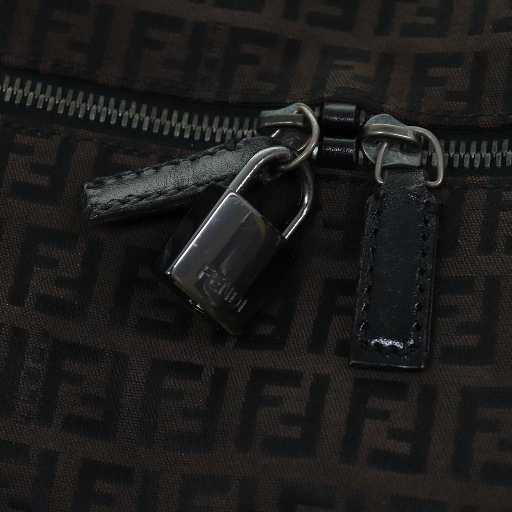 FENDI Zucchino Canvas Boston Bag Brown Blackbs14074