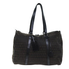 FENDI Zucchino Canvas Boston Bag Brown Blackbs14074