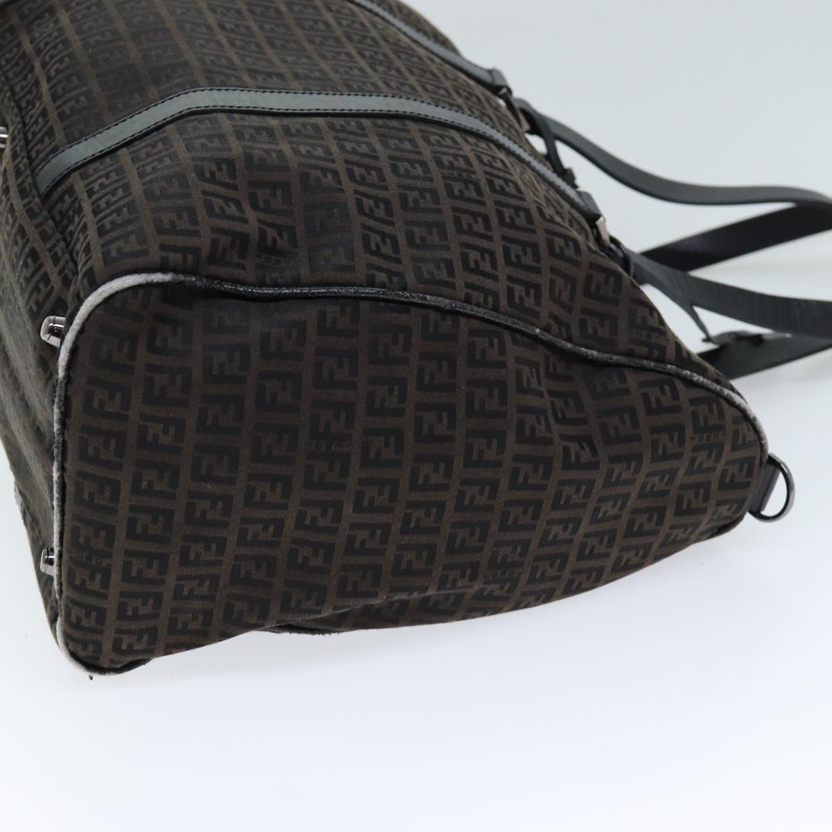 FENDI Zucchino Canvas Boston Bag Brown Blackbs14074