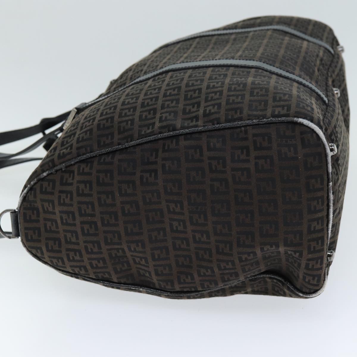 FENDI Zucchino Canvas Boston Bag Brown Blackbs14074