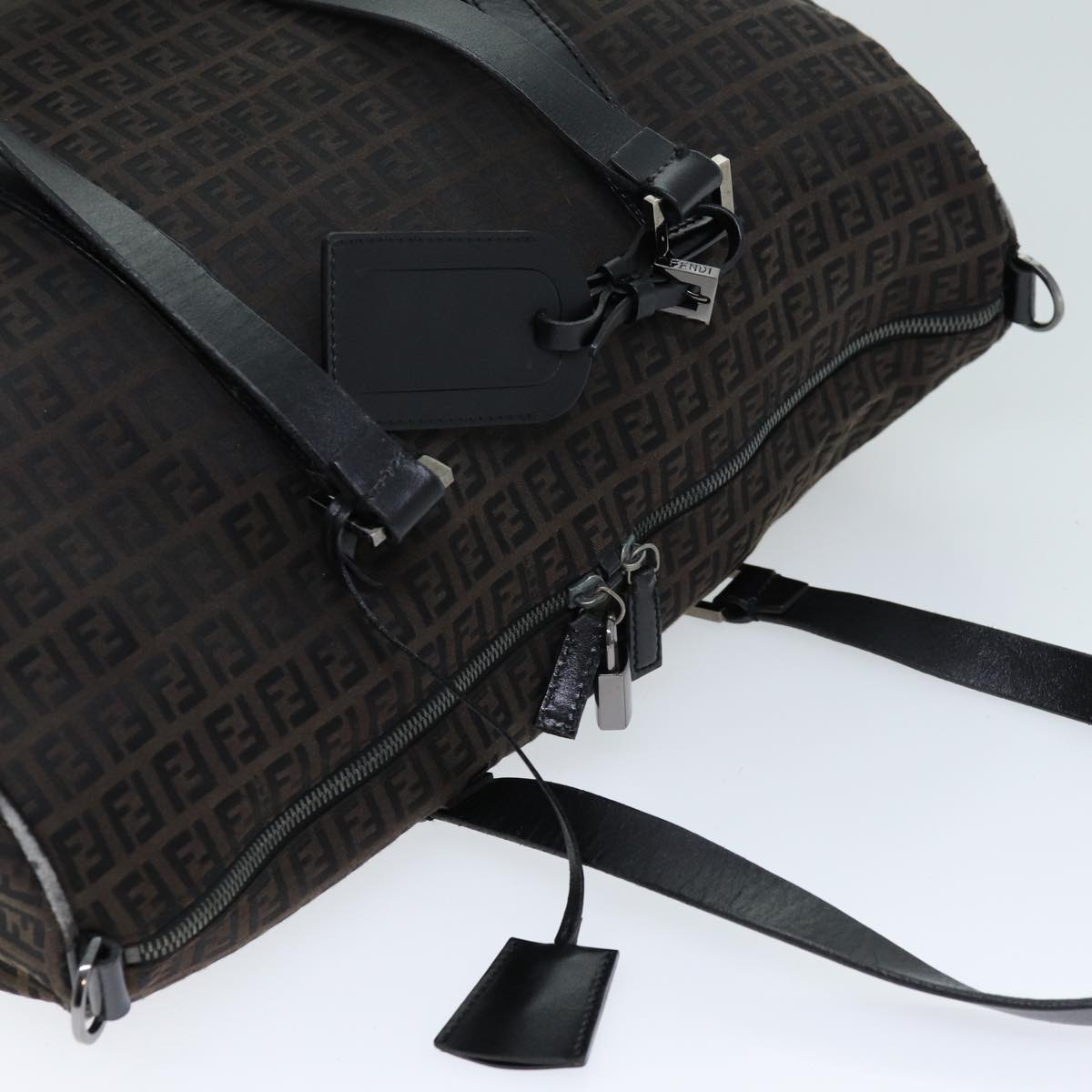 FENDI Zucchino Canvas Boston Bag Brown Blackbs14074