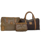 CELINE Macadam Canvas Pouch Hand Bag PVC Leather 3Set Beige Brown  14082