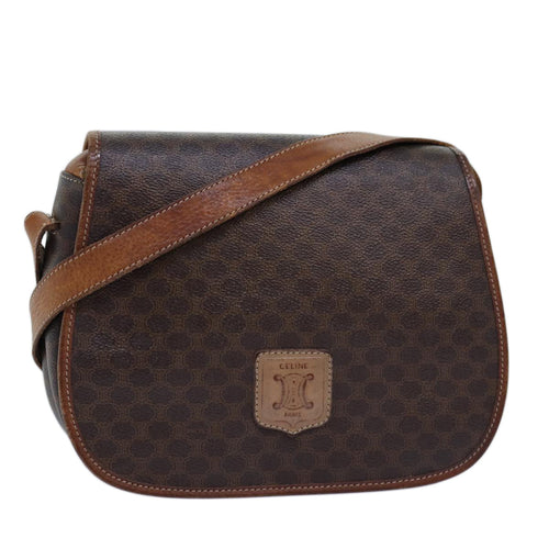 CELINE Macadam Canvas Shoulder Bag PVC Brown  14110