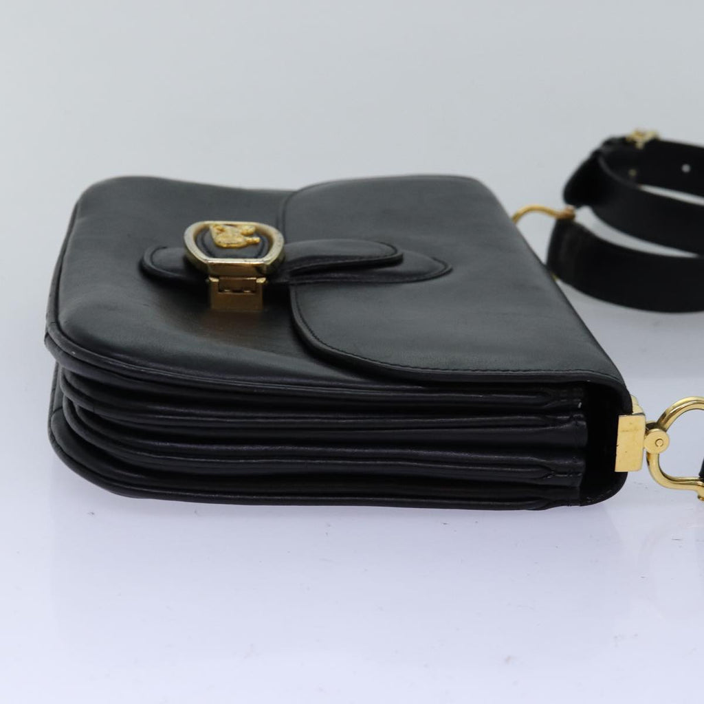 CELINE Horse Carriage Shoulder Bag Leather Black Auth bs14114