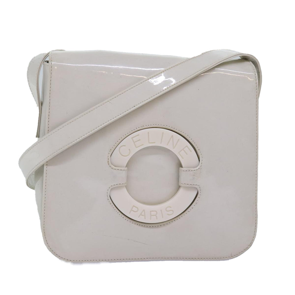 CELINE Shoulder Bag Enamel White Auth bs14161