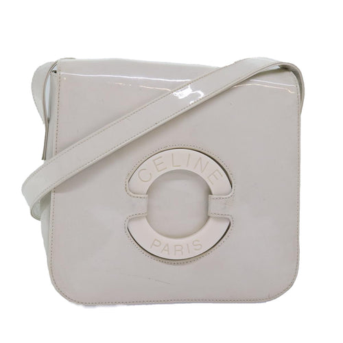 CELINE Shoulder Bag Enamel White Auth bs14161